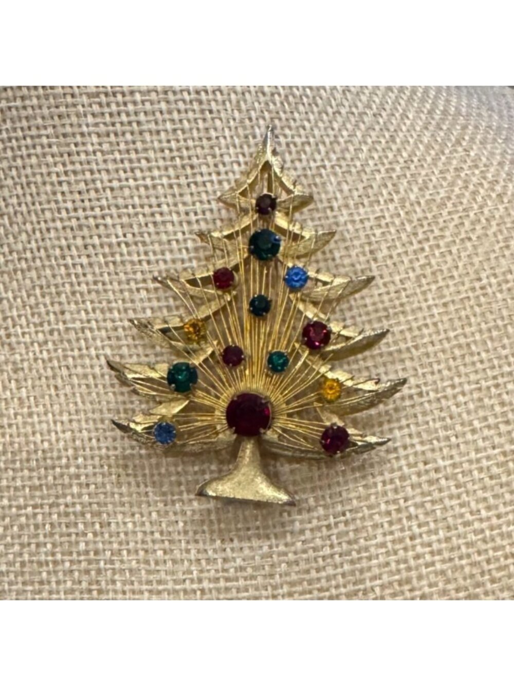Vintage Brooks Harp Christmas Tree Pin With Multi-Colored Rhinestones Signed